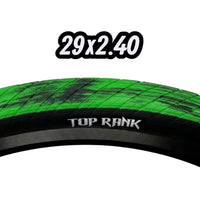Neumáticos de bicicleta de montaña TONYBIKESGDL Top Rank en color verde vibrante con medida 29x2.40 y textura agresiva