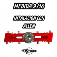 Pedales de plataforma TONYBIKESGDL rojos de nylon con pines de agarre y montaje para llave Allen