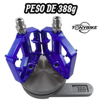 Pedales de plataforma TONYBIKESGDL para bicicleta de montaña en color azul con pines de tracción y peso de 388 gramos