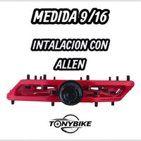 Pedales de plataforma rojos TONYBIKESGDL para bicicleta con pines de agarre y medida universal 9/16