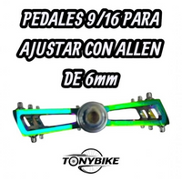 Pedales de plataforma TONYBIKESGDL con acabado tornasol, pines de agarre y rosca de 9/16 para llave Allen de 6 mm.