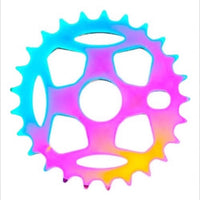 Plato de acero para bicicleta TONYBIKESGDL con acabado tornasol iridiscente y diseño ergonómico de alta resistencia