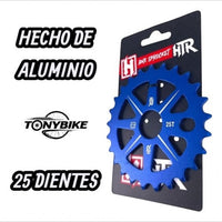 Plato de aluminio azul de 25 dientes para bicicleta BMX de la marca TONYBIKESGDL en su empaque original