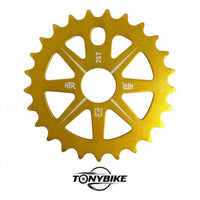 Plato de transmisión TONYBIKESGDL de 25 dientes para BMX, fabricado en aluminio ligero con acabado anodizado dorado.