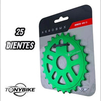 Plato de transmisión TONYBIKESGDL para BMX de 25 dientes, fabricado en aluminio ligero de color verde vibrante.