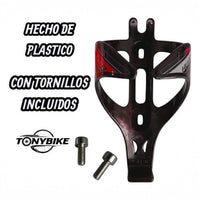 Portabidón TONYBIKESGDL de plástico resistente en color negro con detalles rojos, incluye tornillos de montaje.