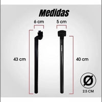 Poste de asiento para bicicleta Altrego de TONYBIKESGDL en acero negro con medidas detalladas de 43 cm de altura.