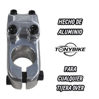 Potencia de bicicleta TONYBIKESGDL de aluminio color plata con acabado pulido, diseño ligero y resistente.