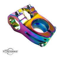 Potencia corta para bicicleta de montaña TONYBIKESGDL con acabado iridiscente oil slick y diseño ligero de 139 gramos.