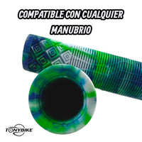 Puños antideslizantes TONYBIKESGDL para bicicleta con diseño ergonómico en colores verde, azul y blanco
