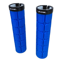 Puños de bicicleta TONYBIKESGDL azules de silicona con patrón geométrico antideslizante y abrazadera de bloqueo negra