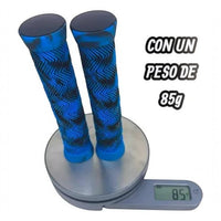 Puños para bicicleta TONYBIKESGDL azules y negros con textura ergonómica en zigzag y tapones, pesando 85 gramos.