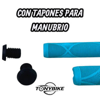 Puños para bicicleta TONYBIKESGDL en color azul con textura ergonómica antideslizante y tapones negros para manubrio
