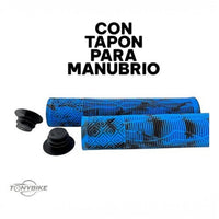 Puños para bicicleta TONYBIKESGDL de goma azul y negra con patrón geométrico antideslizante y tapones de manillar
