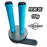 Puños para bicicleta TONYBIKESGDL de color azul con textura ergonómica antideslizante y tapones, pesando 159 gramos.