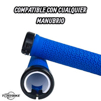 Puños TONYBIKESGDL azules para manubrio de bicicleta con textura antideslizante y tapones de extremo negros
