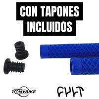 Puños de bicicleta TONYBIKESGDL azules con patrón de waffle y tapones negros incluidos para manillar
