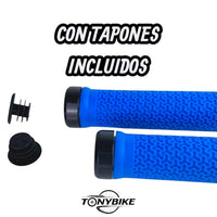 Puños antideslizantes azules TONYBIKESGDL para manubrio de bicicleta con tapones de extremo incluidos
