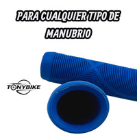 Puños TONYBIKESGDL para bicicleta en color azul con textura ergonómica antideslizante y tapones incluidos