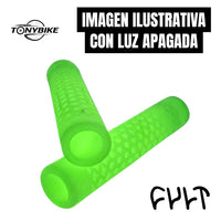 Puños para bicicleta TONYBIKESGDL Cult de goma verde con patrón de diamante que brillan en la oscuridad