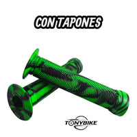 Puños antideslizantes TONYBIKESGDL para bicicleta con patrón de camuflaje verde y negro y tapones de extremo