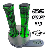 Puños antideslizantes TONYBIKESGDL para bicicleta con patrón de camuflaje verde y negro y textura acanalada