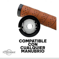 Puños para bicicleta TONYBIKESGDL de cuero sintético marrón con perforaciones y abrazaderas de bloqueo metálicas