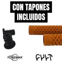 Puños de bicicleta TONYBIKESGDL color goma con patrón de diamante y tapones negros incluidos para mayor agarre.