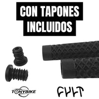 Puños para bicicleta TONYBIKESGDL de goma negra con patrón waffle y tapones de extremo incluidos para mayor agarre.