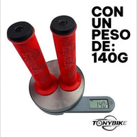 Puños de bicicleta TONYBIKESGDL Gorilla rojos con textura ergonómica y tapones de tornillo pesando 140 gramos