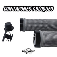 Puños para bicicleta TONYBIKESGDL de goma gris antideslizante con sistema de bloqueo doble y tapones laterales