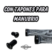 Puños de bicicleta TONYBIKESGDL Hunter en gris y negro con sistema lock-on y tapones laterales para manubrio