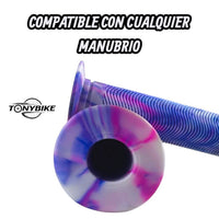 Puños TONYBIKESGDL para bicicleta con diseño marmoleado en azul, rosa y blanco, textura ergonómica y gran agarre.