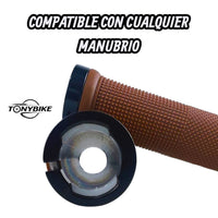 Puños TONYBIKESGDL para bicicleta en color marrón con textura antideslizante y sistema de bloqueo negro