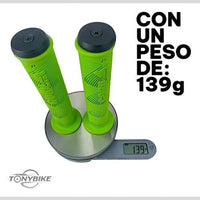 Puños de bicicleta de montaña TONYBIKESGDL color verde con textura ergonómica y tapones de seguridad con tornillo