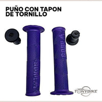 Puños para bicicleta TONYBIKESGDL Gorilla de color morado con textura ergonómica y tapones de extremo con tornillo.