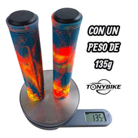 Puños para manubrio TONYBIKESGDL con patrón geométrico multicolor, diseño antideslizante y tapones de extremo.