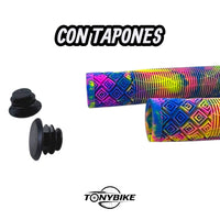 Puños TONYBIKESGDL para bicicleta con patrón geométrico antideslizante y diseño multicolor tie-dye, incluye tapones.