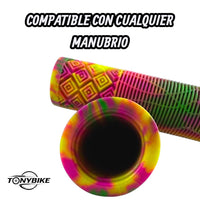 Puños TONYBIKESGDL para bicicleta con patrón geométrico multicolor y textura antideslizante para mayor agarre