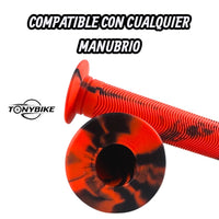 Puños para manubrio TONYBIKESGDL de caucho naranja y negro con diseño ergonómico acanalado para bicicleta