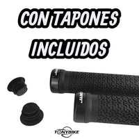 Puños TONYBIKESGDL negros antideslizantes con patrón geométrico y tapones para manubrio de bicicleta