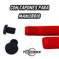 Puños ergonómicos rojos TONYBIKESGDL para manubrio de bicicleta con textura antideslizante y tapones negros incluidos.