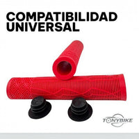 Puños TONYBIKESGDL para bicicleta en color rojo con textura geométrica antideslizante y tapones negros incluidos