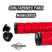 Puños TONYBIKESGDL rojos de textura hexagonal para manubrio de bicicleta con tapones incluidos para mayor agarre.