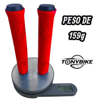Puños para bicicleta TONYBIKESGDL de color rojo, diseño ergonómico antideslizante con tapones, pesando 159 gramos.