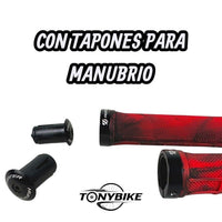 Puños para bicicleta TONYBIKESGDL marca Hunter en color rojo y negro con tapones para manubrio incluidos