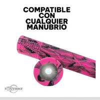 Puños para manubrio TONYBIKESGDL en color rosa y negro con patrón jaspeado y textura antideslizante de alto agarre.
