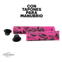 Puños para bicicleta TONYBIKESGDL en color rosa y negro con patrón jaspeado, textura antideslizante y tapones incluidos