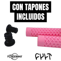 Puños para bicicleta TONYBIKESGDL de goma rosa con patrón de rejilla y tapones de extremo negros incluidos.