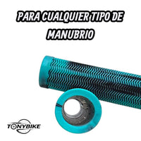 Puños para bicicleta TONYBIKESGDL en color turquesa y negro con diseño ergonómico en zigzag para mejor agarre
